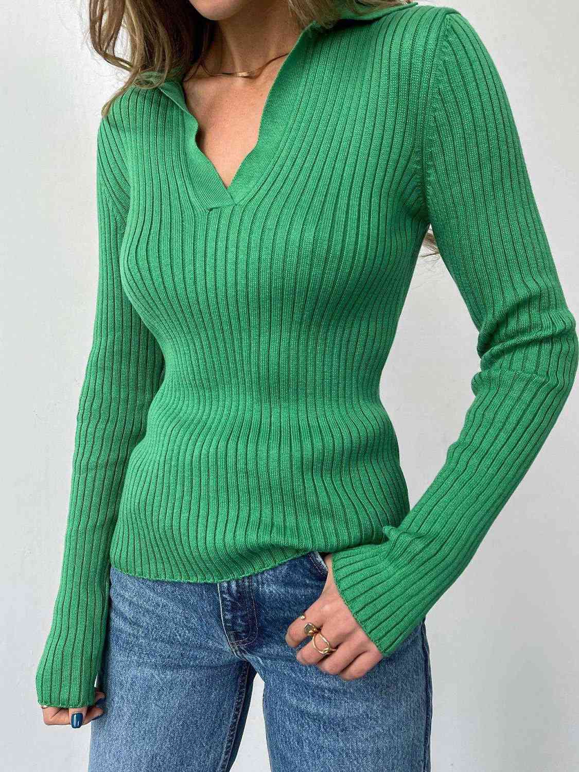 Johnny Collar Rib-Knit Top