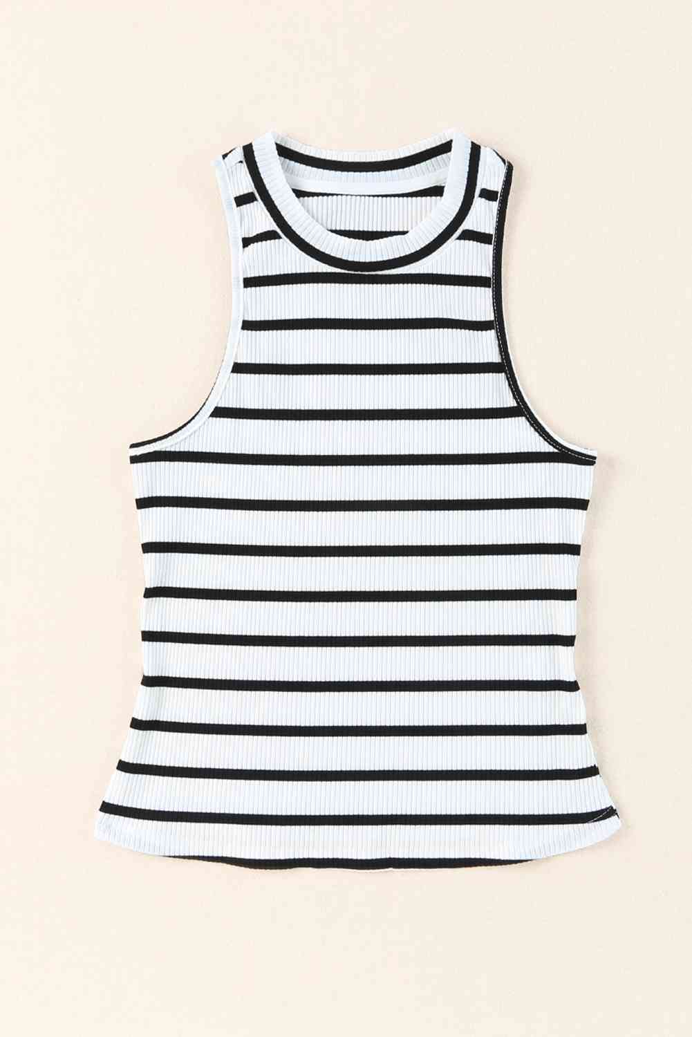 Striped Ribbed Round Neck Tank