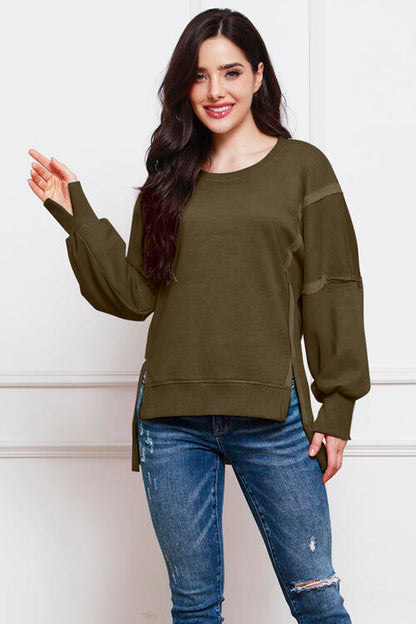 Exposed Seam High-Low Slit Sweatshirt