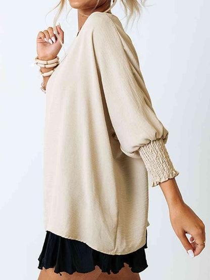 Boat Neck Three-Quarter Sleeve Blouse