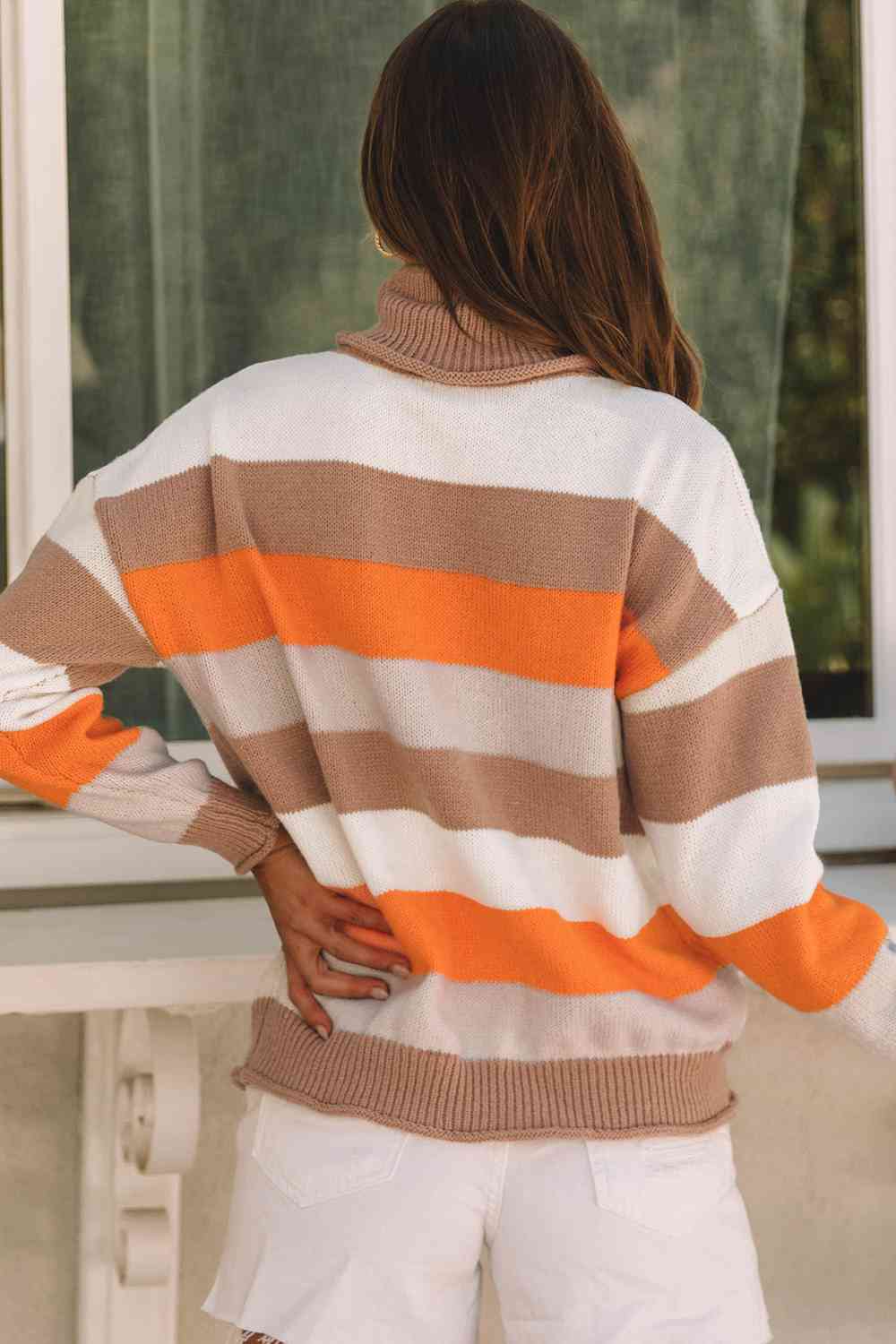 Striped Turtleneck Long Sleeve Sweater