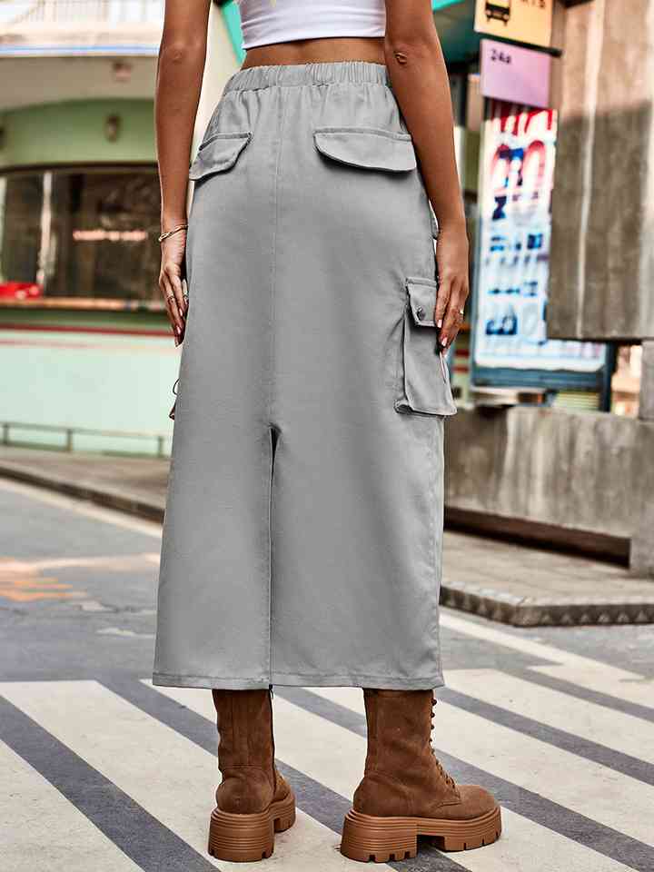 Drawstring Waist Slit Denim Skirt