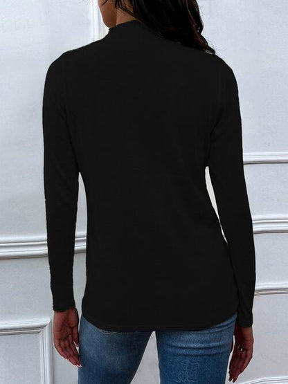 Drawstring Mock Neck Long Sleeve T-Shirt