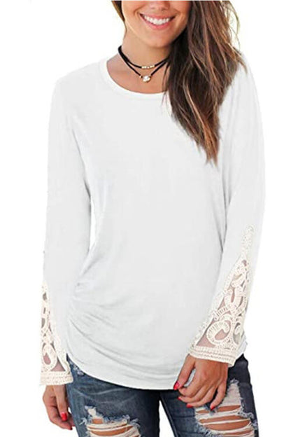 Lace Detail Long Sleeve Round Neck T-Shirt