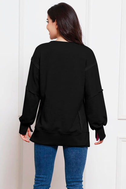 Exposed Seam High-Low Slit Sweatshirt