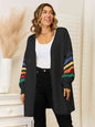 Striped Open Front Dropped Shoulder Cardigan