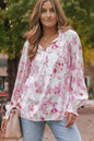 Floral Tie Neck Flounce Sleeve Blouse