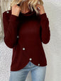 Decorative Button Turtleneck Long Sleeve T-Shirt