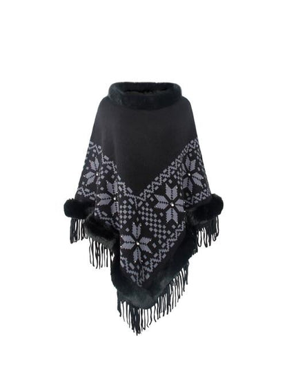 Fringe Geometric Cape Sleeve Poncho