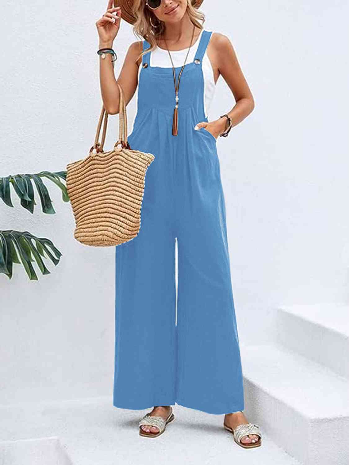 Full Size Wide Leg Overalls with Pockets