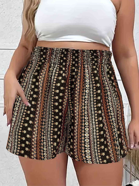 Plus Size Printed High Waist Shorts