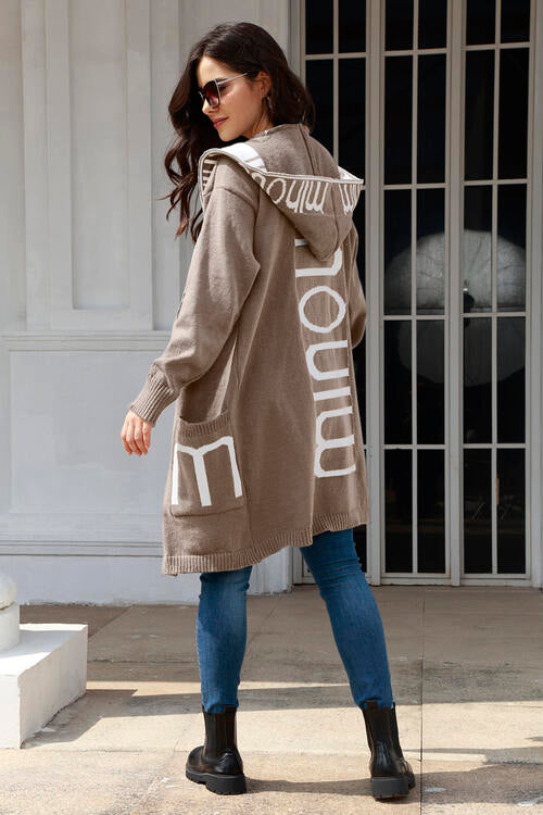 Open Front Long Sleeve Hooded Cardigan