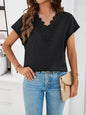 Lace Detail V-Neck Cap Sleeve Blouse