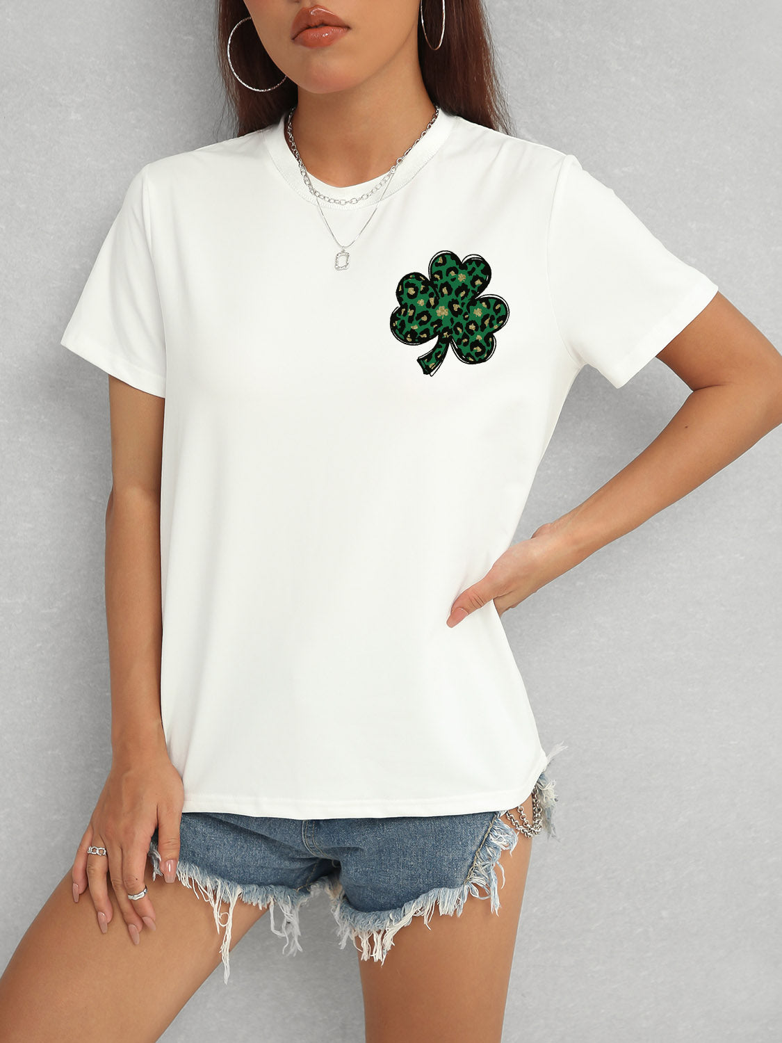 Lucky Clover Round Neck Short Sleeve T-Shirt