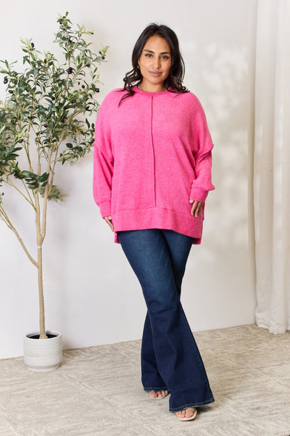 Zenana Full Size Center Seam Long Sleeve Sweatshirt