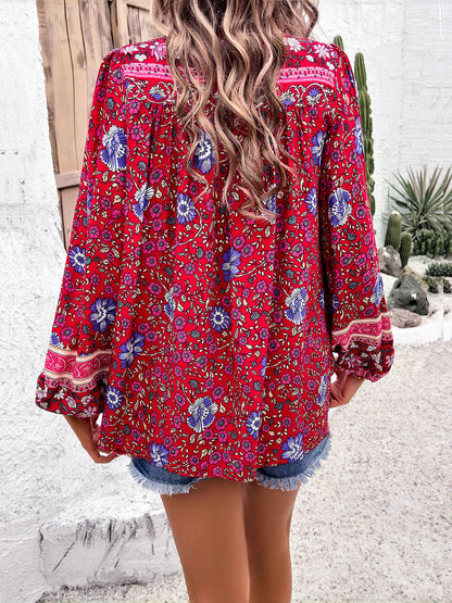 Printed Tie Neck Long Sleeve Blouse