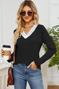 Lace Detail V-Neck Long Sleeve T-Shirt