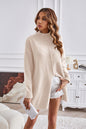 Exposed Seam Mock Neck Slit Sweater