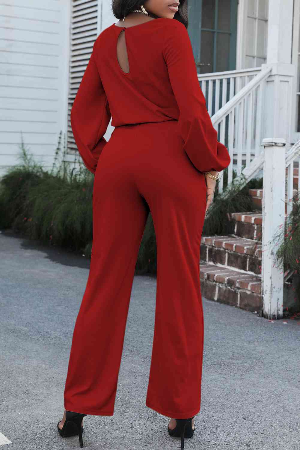 Boat Neck Tie Belt Jumpsuit