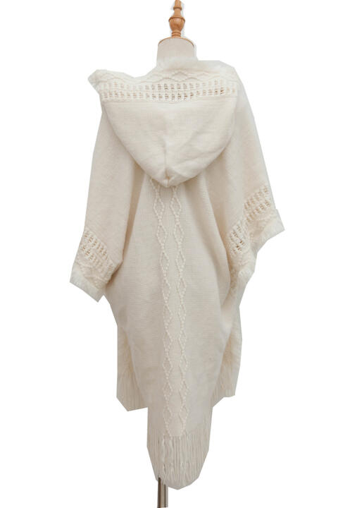 Fringe Hem Hooded Poncho