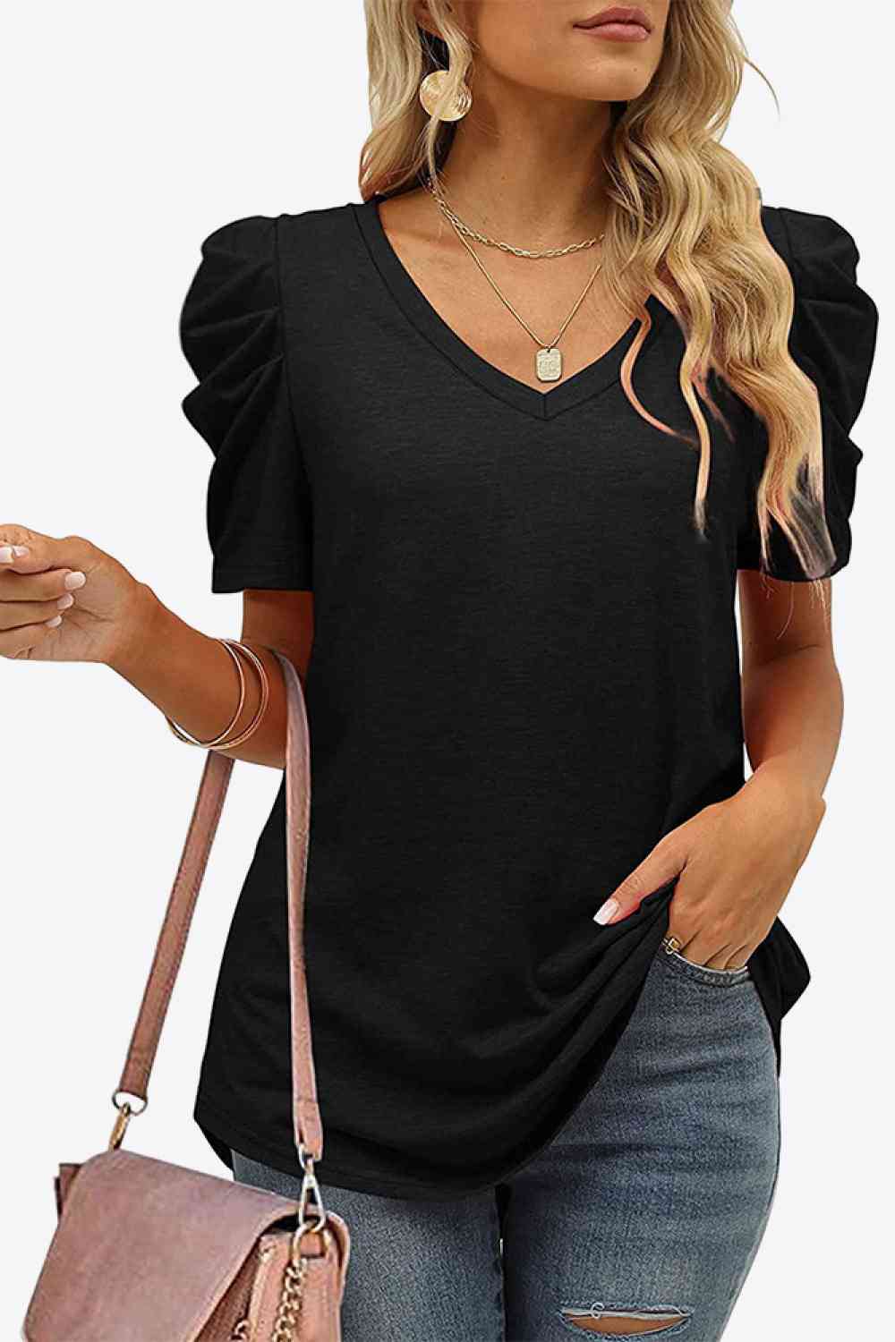 V-Neck Puff Sleeve Tee