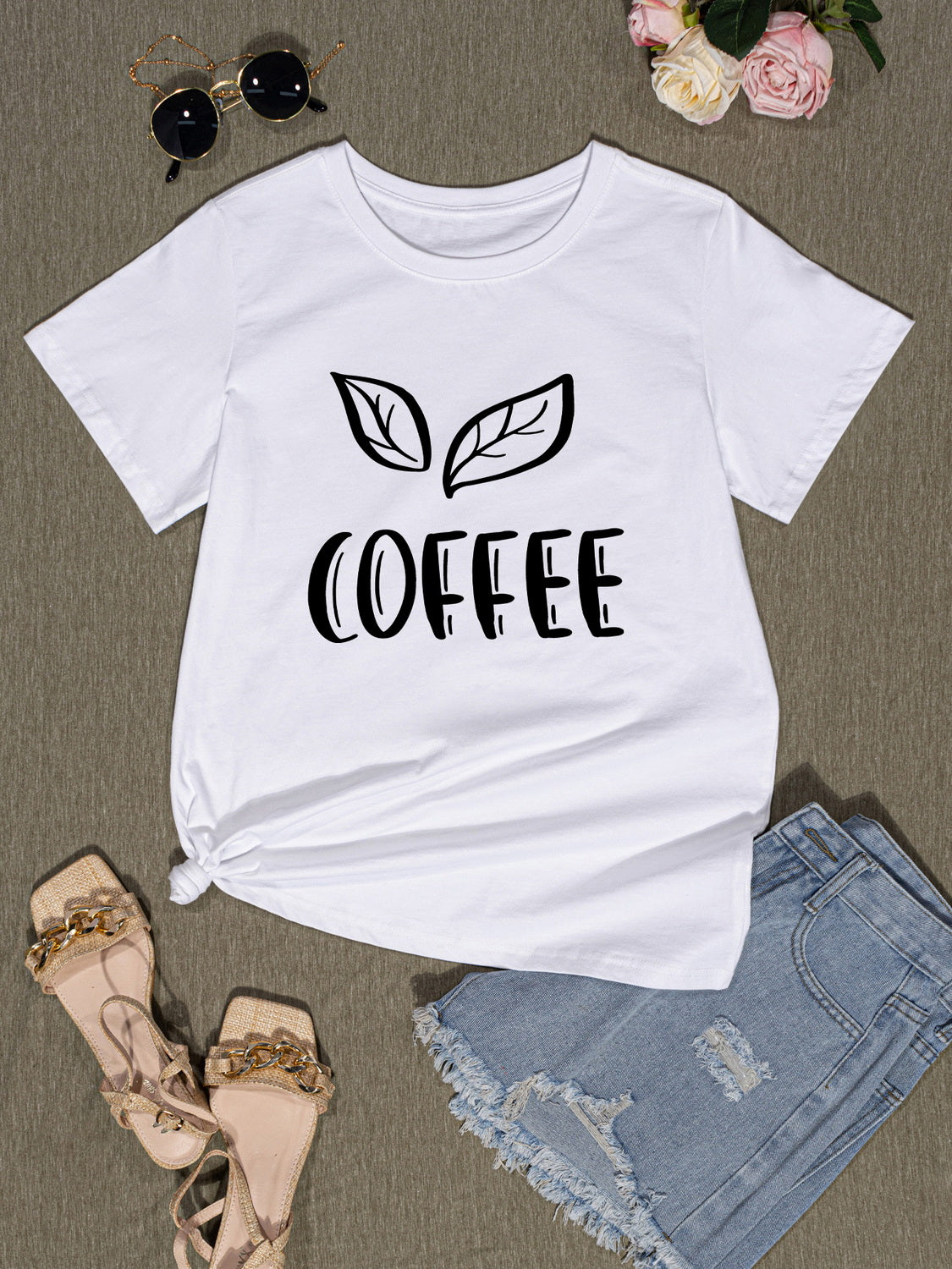 COFFEE Round Neck Short Sleeve T-Shirt