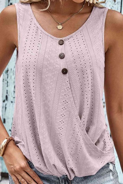 Decorative Button Hem Detail Eyelet Tank