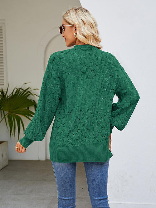 Openwork Open Front Lantern Sleeve Cardigan