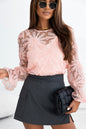 Flower Dotted Ruffled Sleeve Mesh Top