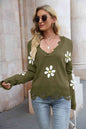 Flower Distressed Long Sleeve Sweater