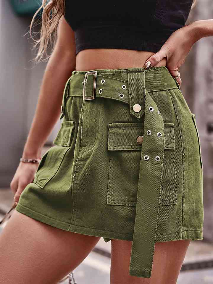 High Waist Denim Cargo Shorts