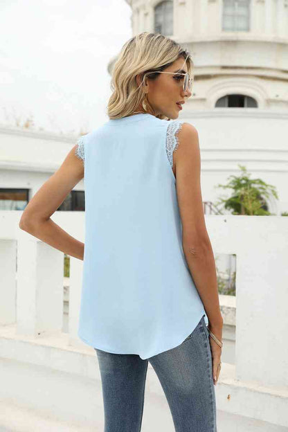 Eyelash Trim Spliced Lace Sleeveless Top