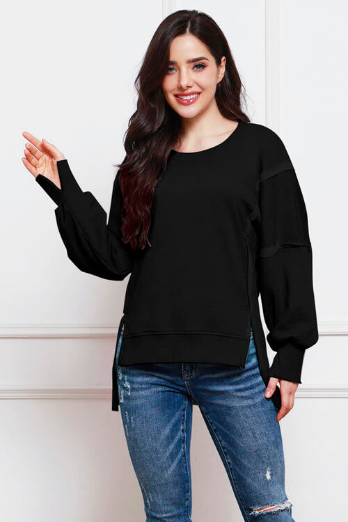 Exposed Seam High-Low Slit Sweatshirt