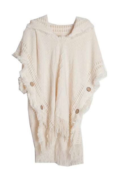 Fringe Hem Hooded Poncho