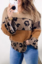 Plus Size Leopard Exposed Seam V-Neck Blouse