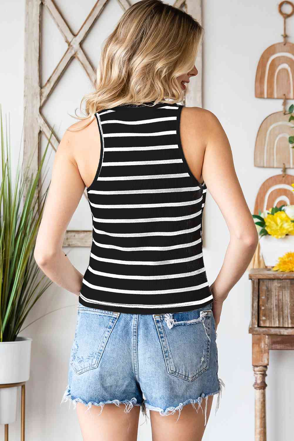 Striped Ribbed Round Neck Tank