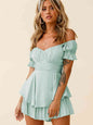 Off Shoulder Flounce Sleeve Romper