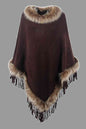 Faux Fur Trim Fringed Poncho