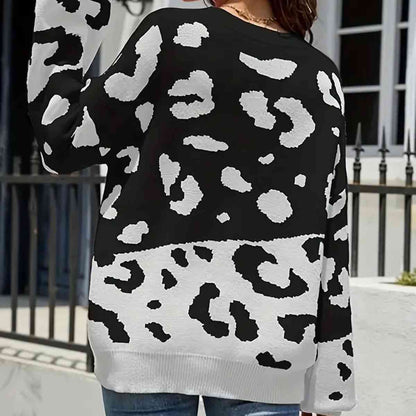 Contrast Round Neck Drop Shoulder Sweater