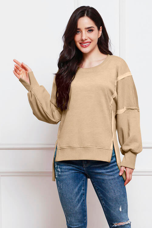 Exposed Seam High-Low Slit Sweatshirt