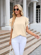 Ruffled Round Neck Cap Sleeve Blouse