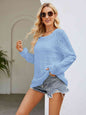 Round Neck Openwork Long Sleeve Knit Top