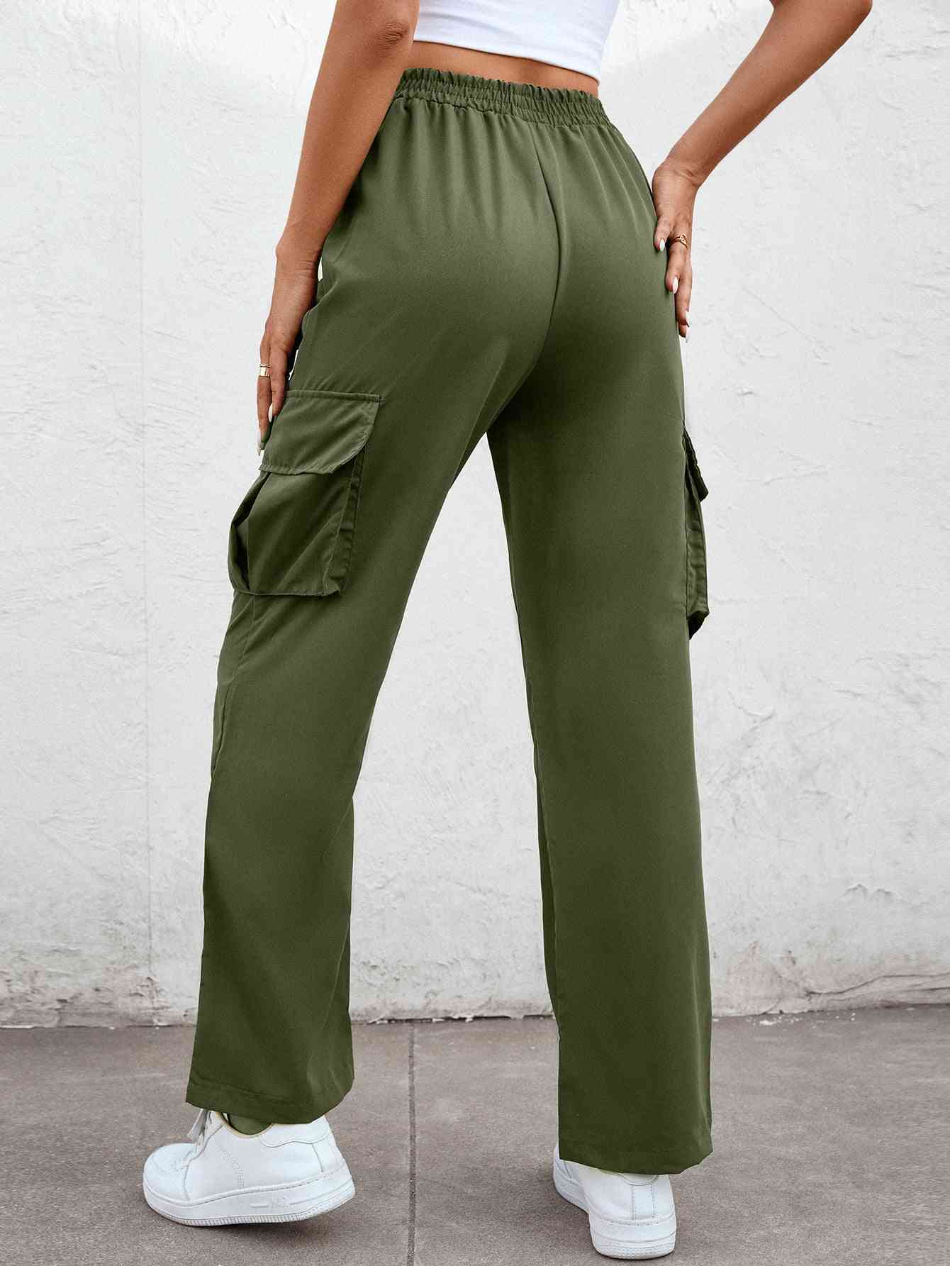 Elastic Waist Straight Leg Cargo Pants