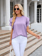 Ruffled Round Neck Cap Sleeve Blouse