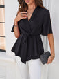 Surplice Tie Waist Half Sleeve Blouse