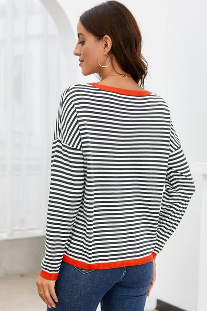 Striped Round Neck Drop Shoulder T-Shirt