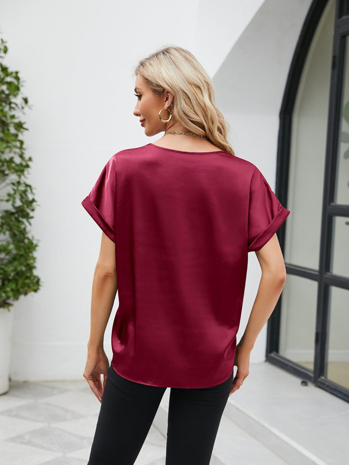 V-Neck Short Sleeve Blouse