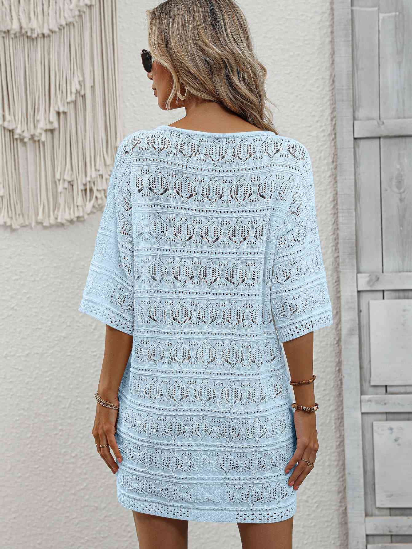 Openwork V-Neck Mini Knit Dress