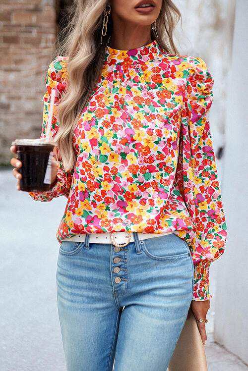 Floral Smocked Lantern Sleeve Blouse