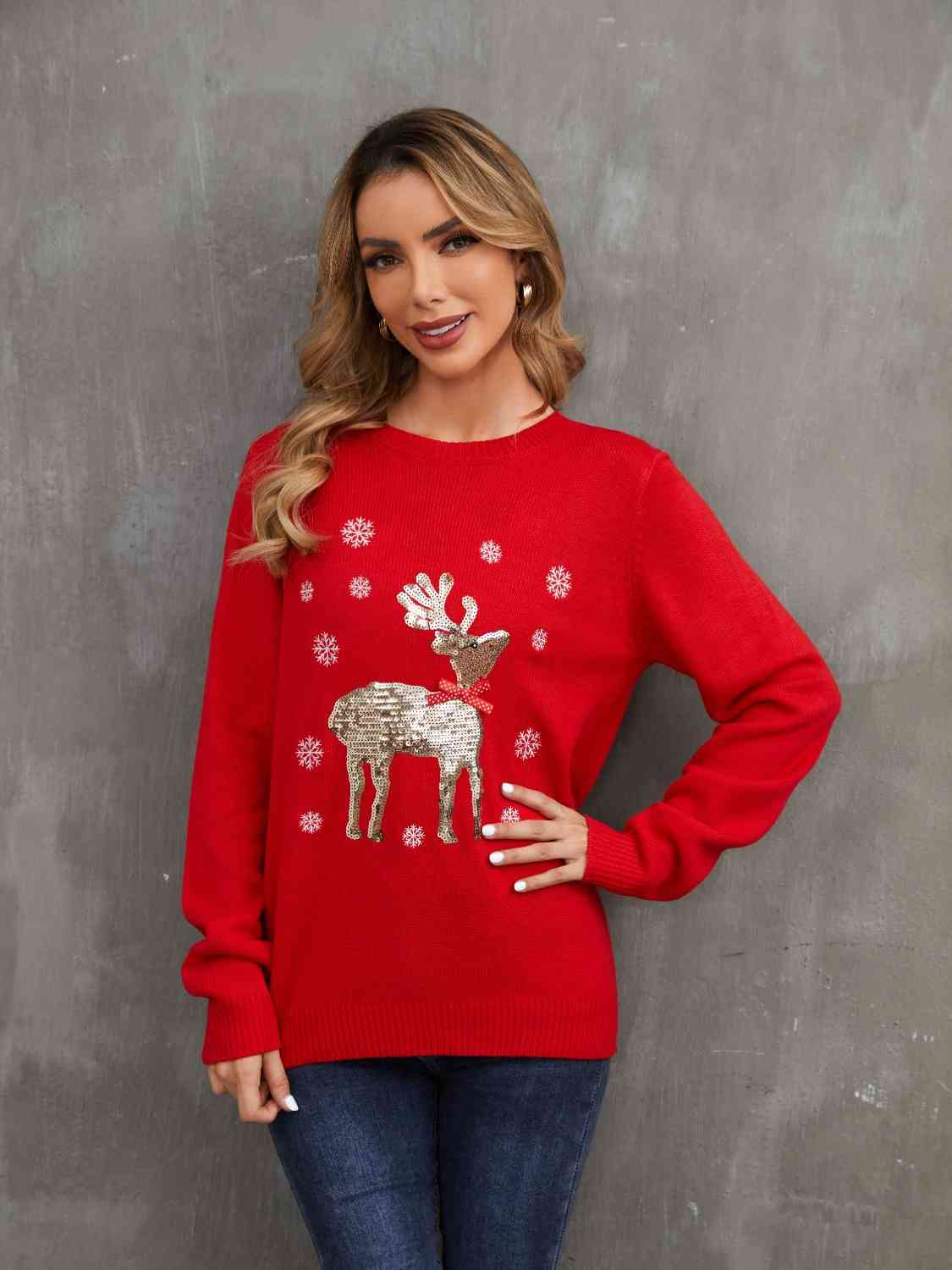 Sequin Reindeer Graphic Sweater — Ply Style